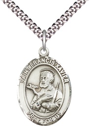 [7037SS/24S] Sterling Silver Saint Francis Xavier Pendant on a 24 inch Light Rhodium Heavy Curb chain