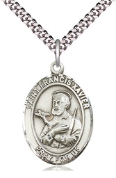 [7037SS/24S] Sterling Silver Saint Francis Xavier Pendant on a 24 inch Light Rhodium Heavy Curb chain