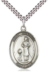 [7038SS/24S] Sterling Silver Saint Genesius of Rome Pendant on a 24 inch Light Rhodium Heavy Curb chain