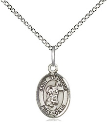 [9228SS/18SS] Sterling Silver Saint Stephanie Pendant on a 18 inch Sterling Silver Light Curb chain