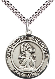 [7039RDSS/24S] Sterling Silver Saint Gabriel the Archangel Pendant on a 24 inch Light Rhodium Heavy Curb chain