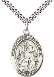 [7039SS/24S] Sterling Silver Saint Gabriel the Archangel Pendant on a 24 inch Light Rhodium Heavy Curb chain