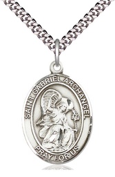[7039SS/24S] Sterling Silver Saint Gabriel the Archangel Pendant on a 24 inch Light Rhodium Heavy Curb chain