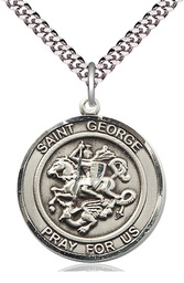 [7040RDSS/24S] Sterling Silver Saint George Pendant on a 24 inch Light Rhodium Heavy Curb chain