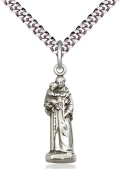 [5933SS/24S] Sterling Silver Saint Anthony Pendant on a 24 inch Light Rhodium Heavy Curb chain