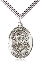 [7040SS/24S] Sterling Silver Saint George Pendant on a 24 inch Light Rhodium Heavy Curb chain