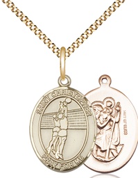 [8138GF/18G] 14kt Gold Filled Saint Christopher Volleyball Pendant on a 18 inch Gold Plate Light Curb chain