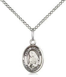 [9236SS/18SS] Sterling Silver Saint Madeline Sophie Barat Pendant on a 18 inch Sterling Silver Light Curb chain