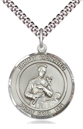 [7042RDSS/24S] Sterling Silver Saint Gerard Pendant on a 24 inch Light Rhodium Heavy Curb chain