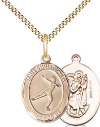 [8139GF/18G] 14kt Gold Filled Saint Christopher Figure Skating Pendant on a 18 inch Gold Plate Light Curb chain