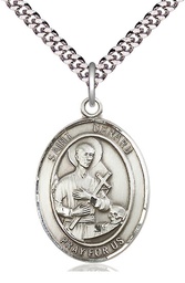 [7042SS/24S] Sterling Silver Saint Gerard Majella Pendant on a 24 inch Light Rhodium Heavy Curb chain