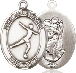 [8139SS] Sterling Silver Saint Christopher Figure Skating Medal