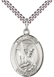 [7043SS/24S] Sterling Silver Saint Helen Pendant on a 24 inch Light Rhodium Heavy Curb chain