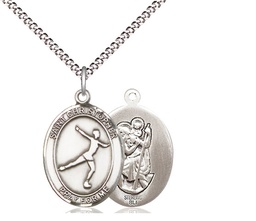 [8139SS/18S] Sterling Silver Saint Christopher Figure Skating Pendant on a 18 inch Light Rhodium Light Curb chain