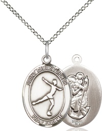 [8139SS/18SS] Sterling Silver Saint Christopher Figure Skating Pendant on a 18 inch Sterling Silver Light Curb chain