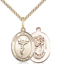 [8140GF/18G] 14kt Gold Filled Saint Christopher Cheerleading Pendant on a 18 inch Gold Plate Light Curb chain