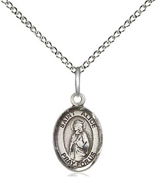 [9248SS/18SS] Sterling Silver Saint Alice Pendant on a 18 inch Sterling Silver Light Curb chain