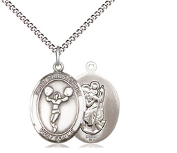 [8140SS/18S] Sterling Silver Saint Christopher Cheerleading Pendant on a 18 inch Light Rhodium Light Curb chain