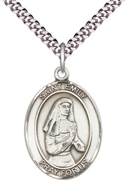 [7047SS/24S] Sterling Silver Saint Emily de Vialar Pendant on a 24 inch Light Rhodium Heavy Curb chain