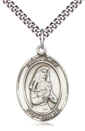 [7047SS/24S] Sterling Silver Saint Emily de Vialar Pendant on a 24 inch Light Rhodium Heavy Curb chain