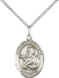 [8037SS/18SS] Sterling Silver Saint Francis Xavier Pendant on a 18 inch Sterling Silver Light Curb chain
