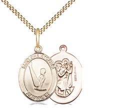 [8142GF/18G] 14kt Gold Filled Saint Christopher Gymnastics Pendant on a 18 inch Gold Plate Light Curb chain
