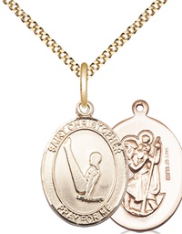 [8142GF/18G] 14kt Gold Filled Saint Christopher Gymnastics Pendant on a 18 inch Gold Plate Light Curb chain