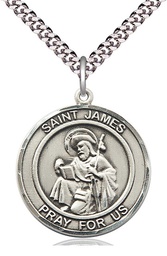 [7050RDSS/24S] Sterling Silver Saint James the Greater Pendant on a 24 inch Light Rhodium Heavy Curb chain