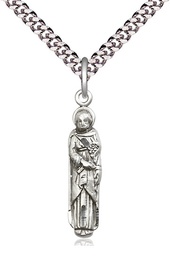 [5937SS/24S] Sterling Silver Saint Joseph Pendant on a 24 inch Light Rhodium Heavy Curb chain