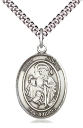 [7050SS/24S] Sterling Silver Saint James the Greater Pendant on a 24 inch Light Rhodium Heavy Curb chain