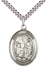 [7050SS/24S] Sterling Silver Saint James the Greater Pendant on a 24 inch Light Rhodium Heavy Curb chain