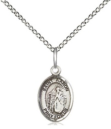 [9254SS/18SS] Sterling Silver Saint Aaron Pendant on a 18 inch Sterling Silver Light Curb chain