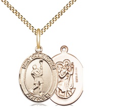 [8144GF/18G] 14kt Gold Filled Saint Christopher Lacrosse Pendant on a 18 inch Gold Plate Light Curb chain