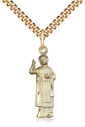 [5938GF/24G] 14kt Gold Filled Saint Stephen Pendant on a 24 inch Gold Plate Heavy Curb chain
