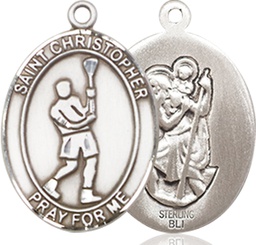 [8144SS] Sterling Silver Saint Christopher Lacrosse Medal