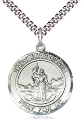 [7053RDSS/24S] Sterling Silver Saint Joan of Arc Pendant on a 24 inch Light Rhodium Heavy Curb chain