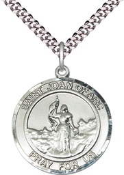 [7053RDSS/24S] Sterling Silver Saint Joan of Arc Pendant on a 24 inch Light Rhodium Heavy Curb chain