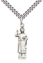 [5938SS/24S] Sterling Silver Saint Stephen Pendant on a 24 inch Light Rhodium Heavy Curb chain