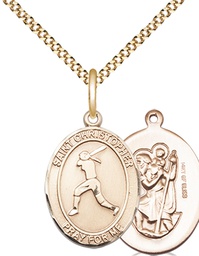 [8145GF/18G] 14kt Gold Filled Saint Christopher Softball Pendant on a 18 inch Gold Plate Light Curb chain