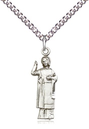 [5938SS/24SS] Sterling Silver Saint Stephen Pendant on a 24 inch Sterling Silver Heavy Curb chain