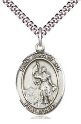 [7053SS/24S] Sterling Silver Saint Joan of Arc Pendant on a 24 inch Light Rhodium Heavy Curb chain