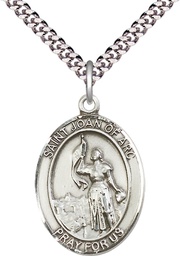 [7053SS/24S] Sterling Silver Saint Joan of Arc Pendant on a 24 inch Light Rhodium Heavy Curb chain
