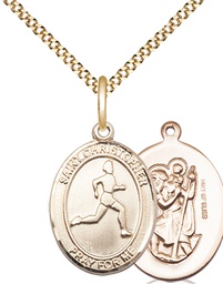 [8149GF/18G] 14kt Gold Filled Saint Christopher Track&amp;Field Pendant on a 18 inch Gold Plate Light Curb chain