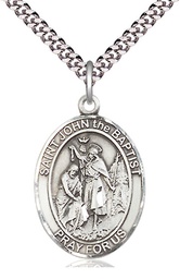 [7054SS/24S] Sterling Silver Saint John the Baptist Pendant on a 24 inch Light Rhodium Heavy Curb chain