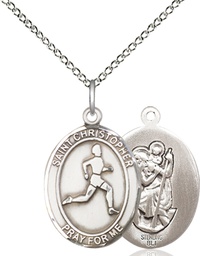 [8149SS/18SS] Sterling Silver Saint Christopher Track&amp;Field Pendant on a 18 inch Sterling Silver Light Curb chain