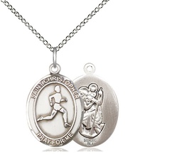 [8149SS/18SS] Sterling Silver Saint Christopher Track&amp;Field Pendant on a 18 inch Sterling Silver Light Curb chain