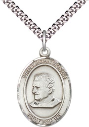 [7055SS/24S] Sterling Silver Saint John Bosco Pendant on a 24 inch Light Rhodium Heavy Curb chain