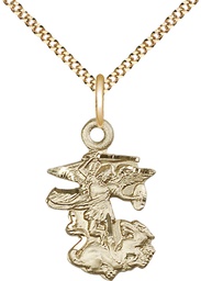 [5940GF/18G] 14kt Gold Filled Saint Michael the Archangel Pendant on a 18 inch Gold Plate Light Curb chain