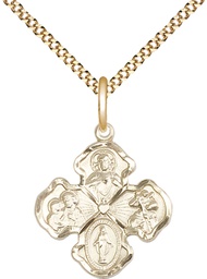 [5942GF/18G] 14kt Gold Filled 4-Way Pendant on a 18 inch Gold Plate Light Curb chain