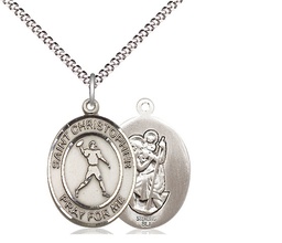 [8151SS/18S] Sterling Silver Saint Christopher Football Pendant on a 18 inch Light Rhodium Light Curb chain
